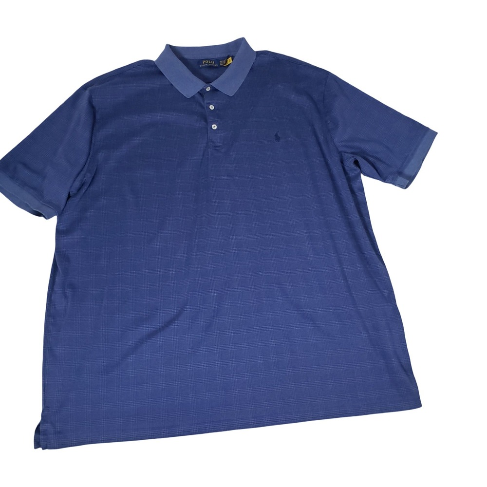 Polo Ralph Lauren Mens 3XLT Blue Plaid Short Sleeve Cotton Polo Shirt Big & Tall